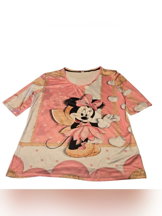 Unbranded Tops - Minnie Mouse All Over Printed Pink Top Women's 5X Polka Dots and White Hearts